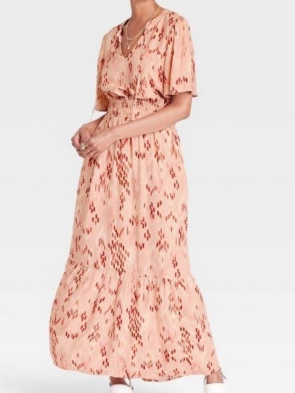 Nwt Knox Rose Pink/coral Print Maxi Dress